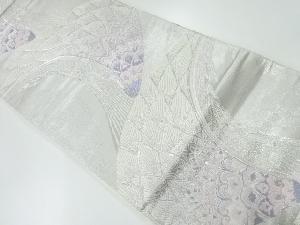アンティーク　プラチナ参重織孔雀模様織出し袋帯（材料）